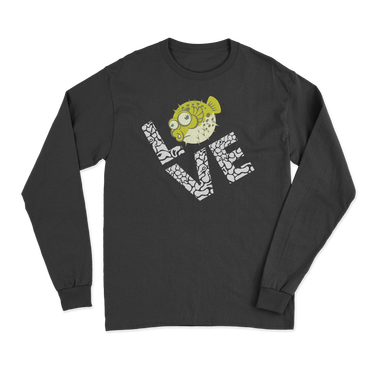 Love Fishing Green Blowfish Globe Men Long Sleeve Shirt